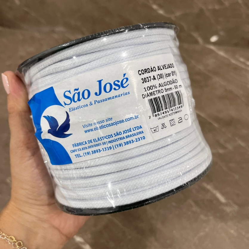 CORDÃO DE ALGODÃO BRANCO 5MM- SÃO JOSÉ - 50 METROS
